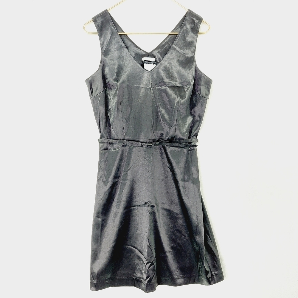 Old Navy Stretch Little Black Dress Shiny Waist Belt Evening Mini Dress P3408